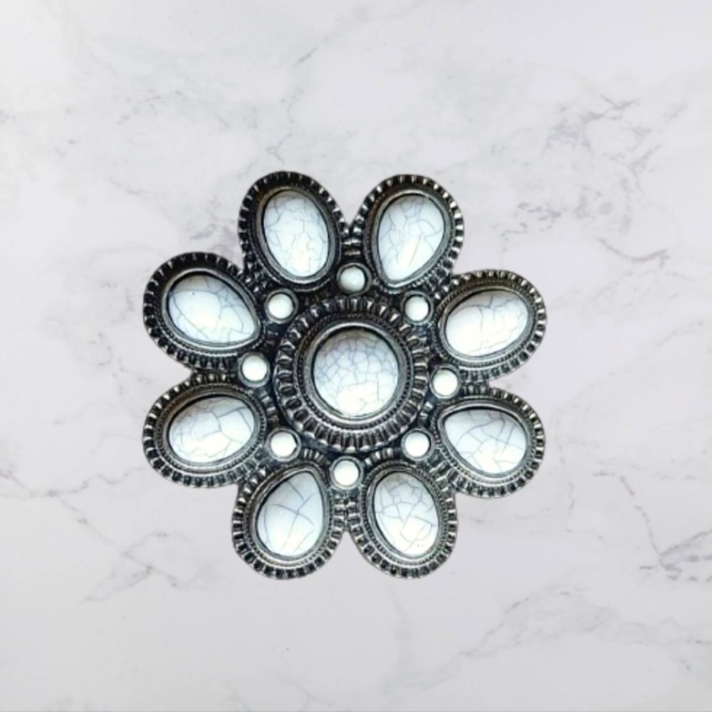 Premier Designs Silver and White Brooch/Enhancer. 3"
